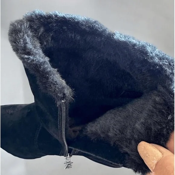 Brilliant Womens Size 8 Black Suede Leather Ankle Snow Boots Zipper Winter - Picture 7 of 12